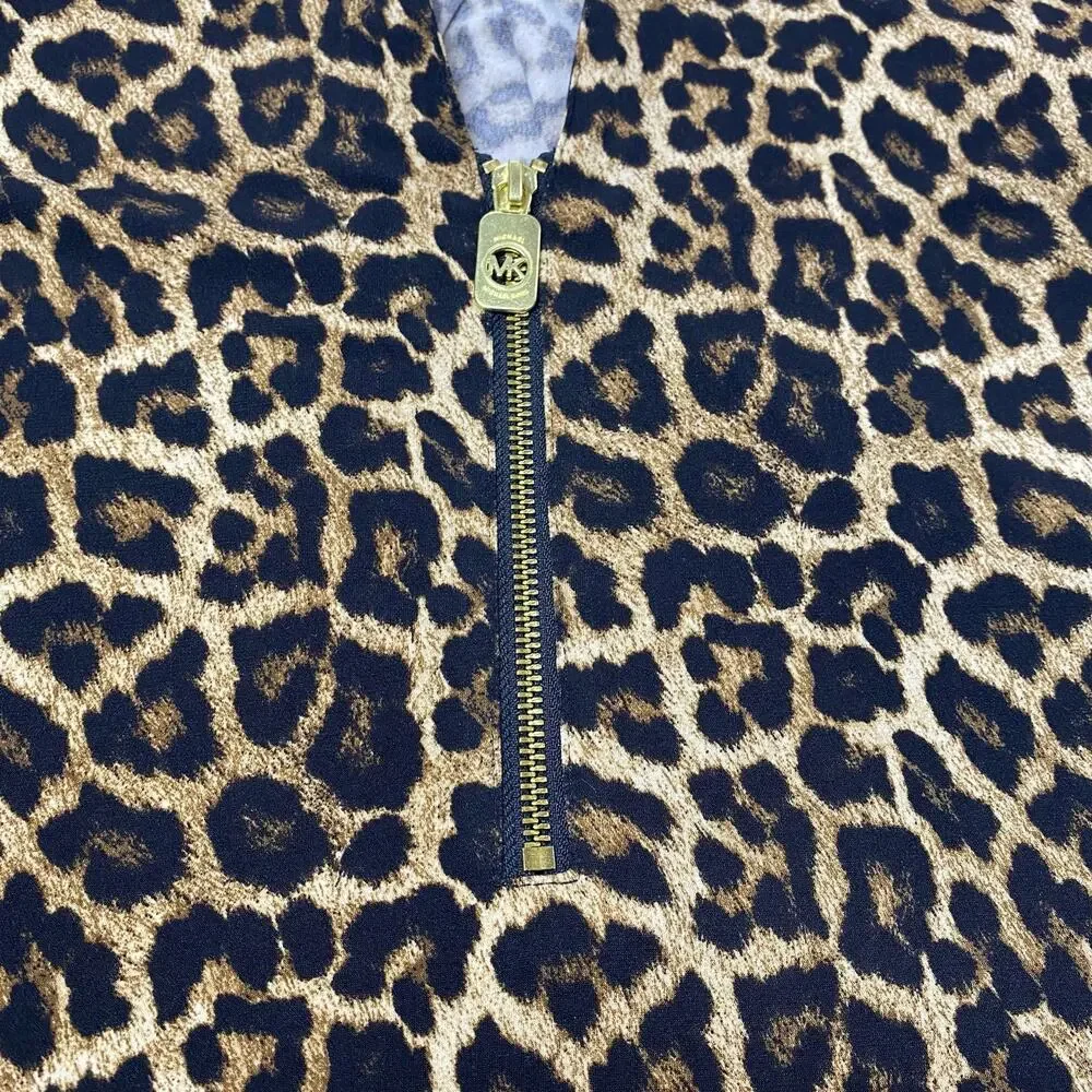 Michael Kors Leopard Print Zip Front Top – Long Sleeve Medium
